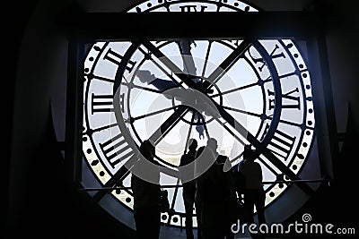 Silhouettes people with the clock at Orsay Museum (Musée d'Orsay), Paris Editorial Stock Photo